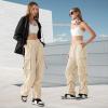 imageZando Baggy Cargo Parachute Pants Women High Waisted Wide Leg Waterproof Windbreaker Hiking Pants for WomenKhaki