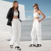 imageZando Baggy Cargo Parachute Pants Women High Waisted Wide Leg Waterproof Windbreaker Hiking Pants for WomenWhite