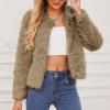 imageZando Womens Fur Coat Long Sleeve Pockets Cropped Jacket Women Outwear Warm Winter Coats for Women Fleece Fur Jacket 2025Light Brown