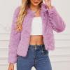 imageZando Womens Fur Coat Long Sleeve Pockets Cropped Jacket Women Outwear Warm Winter Coats for Women Fleece Fur Jacket 2025Purple