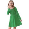 imageZando Girls Long Sleeve Dress for Girls Solid Color Aline Swing Dresses High Waist Fall Winter Dresses for Girls 412 YearsGreen