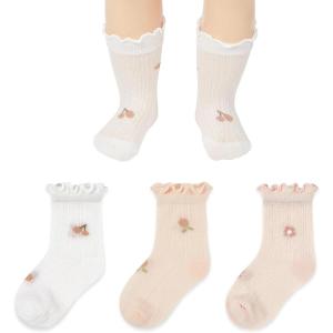 imageZando Baby Girl Socks Infant Newborn Cotton Ankle Socks Frilly Ruffle Socks for Toddler GirlsWhite Pink Orange