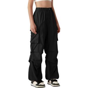 imageZando Baggy Cargo Parachute Pants Women High Waisted Wide Leg Waterproof Windbreaker Hiking Pants for WomenBlack