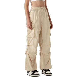 imageZando Baggy Cargo Parachute Pants Women High Waisted Wide Leg Waterproof Windbreaker Hiking Pants for WomenKhaki
