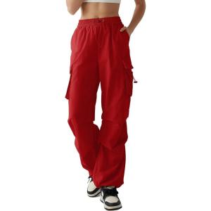 imageZando Baggy Cargo Parachute Pants Women High Waisted Wide Leg Waterproof Windbreaker Hiking Pants for WomenRed
