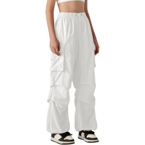 imageZando Baggy Cargo Parachute Pants Women High Waisted Wide Leg Waterproof Windbreaker Hiking Pants for WomenWhite