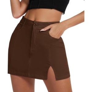 imageZando Cargo Skirt High Waisted Cargo Skirts for Women Bodycon Cargo Mini Skirt Denim Skirt Y2K Jean Skirt with PocketsBrown