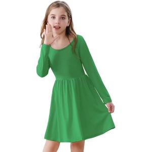 imageZando Girls Long Sleeve Dress for Girls Solid Color Aline Swing Dresses High Waist Fall Winter Dresses for Girls 412 YearsGreen