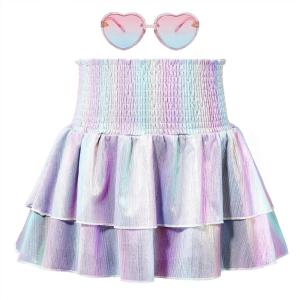 imageZando Girls Sequin Skirt Girls Tutu for Toddler Girls Sequin Shorts Girls Skirts for Girls Skirt Girls Metallic SkirtFluorescent Rainbow