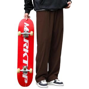 imageZando Mens Corduroy Pants Jogger Baggy Cargo Pants Vintage Wide Leg Pants Casual Pants with Pockets Y2K Streetwear PantBrown