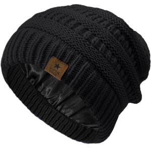 imageZando Toddler Satin Lined Winter Hat Knitted Baby Beanie Silk Lined Infant Toddler Beanie Cap Winter Warm Hats for Boys GirlsBlack