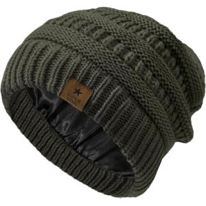 imageZando Toddler Satin Lined Winter Hat Knitted Baby Beanie Silk Lined Infant Toddler Beanie Cap Winter Warm Hats for Boys GirlsBlackgrey