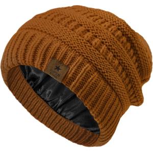imageZando Toddler Satin Lined Winter Hat Knitted Baby Beanie Silk Lined Infant Toddler Beanie Cap Winter Warm Hats for Boys GirlsBrown