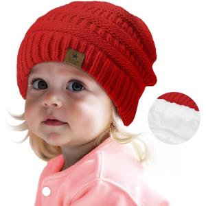 imageZando Toddler Satin Lined Winter Hat Knitted Baby Beanie Silk Lined Infant Toddler Beanie Cap Winter Warm Hats for Boys GirlsRed