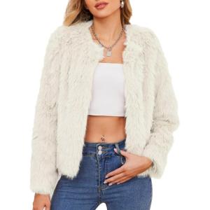 imageZando Womens Fur Coat Long Sleeve Pockets Cropped Jacket Women Outwear Warm Winter Coats for Women Fleece Fur Jacket 2025Beige