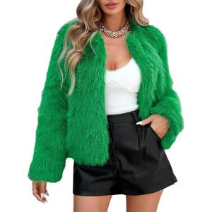 imageZando Womens Fur Coat Long Sleeve Pockets Cropped Jacket Women Outwear Warm Winter Coats for Women Fleece Fur Jacket 2025Green
