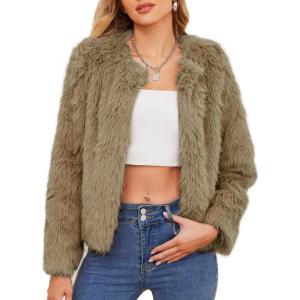 imageZando Womens Fur Coat Long Sleeve Pockets Cropped Jacket Women Outwear Warm Winter Coats for Women Fleece Fur Jacket 2025Light Brown