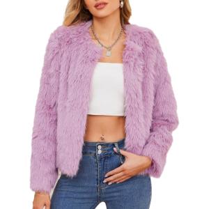 imageZando Womens Fur Coat Long Sleeve Pockets Cropped Jacket Women Outwear Warm Winter Coats for Women Fleece Fur Jacket 2025Purple