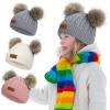 imageZando Baby Winter Hat Toddler Infant Beanies with Double Pom Pom Knitted Winter Hats for Baby Girl Boy Beanie 636 MonthsDark Pinkwhited Grey