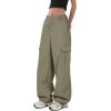 imageZando Cargo Pants Women Y2K Baggy Cargo Pants Parachute Pants Trendy Stretchy High Waist Wide Leg Trousers with PocketsArmy Green