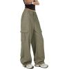 imageZando Cargo Pants Women Y2K Baggy Cargo Pants Parachute Pants Trendy Stretchy High Waist Wide Leg Trousers with PocketsArmy Green
