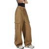 imageZando Cargo Pants Women Y2K Baggy Cargo Pants Parachute Pants Trendy Stretchy High Waist Wide Leg Trousers with PocketsBrown