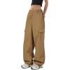 imageZando Cargo Pants Women Y2K Baggy Cargo Pants Parachute Pants Trendy Stretchy High Waist Wide Leg Trousers with PocketsBrown