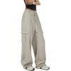 imageZando Cargo Pants Women Y2K Baggy Cargo Pants Parachute Pants Trendy Stretchy High Waist Wide Leg Trousers with PocketsGray