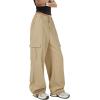 imageZando Cargo Pants Women Y2K Baggy Cargo Pants Parachute Pants Trendy Stretchy High Waist Wide Leg Trousers with PocketsKhaki