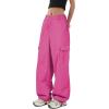 imageZando Cargo Pants Women Y2K Baggy Cargo Pants Parachute Pants Trendy Stretchy High Waist Wide Leg Trousers with PocketsPink