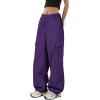 imageZando Cargo Pants Women Y2K Baggy Cargo Pants Parachute Pants Trendy Stretchy High Waist Wide Leg Trousers with PocketsPurple