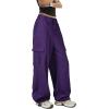 imageZando Cargo Pants Women Y2K Baggy Cargo Pants Parachute Pants Trendy Stretchy High Waist Wide Leg Trousers with PocketsPurple