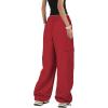 imageZando Cargo Pants Women Y2K Baggy Cargo Pants Parachute Pants Trendy Stretchy High Waist Wide Leg Trousers with PocketsRed