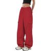 imageZando Cargo Pants Women Y2K Baggy Cargo Pants Parachute Pants Trendy Stretchy High Waist Wide Leg Trousers with PocketsRed