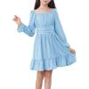imageZando Girls Dresses Long Sleeve Junior Dresses Back Tie Spring Dress for Girls 616 YearsLight Blue