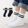 imageZando Girls Striped Athletic Socks Kids Soccer Crew Socks School Uniform Cotton Ankle Socks for ToddlerBlack2White2