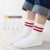imageZando Girls Striped Athletic Socks Kids Soccer Crew Socks School Uniform Cotton Ankle Socks for ToddlerGreen Red Yellow Black Stripes