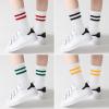 imageZando Girls Striped Athletic Socks Kids Soccer Crew Socks School Uniform Cotton Ankle Socks for ToddlerGreen Red Yellow Black Stripes