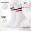 imageZando Girls Striped Athletic Socks Kids Soccer Crew Socks School Uniform Cotton Ankle Socks for ToddlerNavy Stripes2Blue Red Stripes2