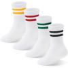 imageZando Girls Striped Athletic Socks Kids Soccer Crew Socks School Uniform Cotton Ankle Socks for ToddlerGreen Red Yellow Black Stripes