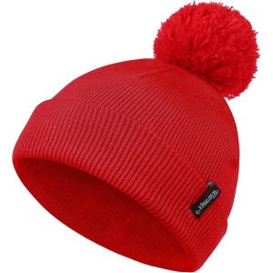 imageZando Baby Beanie Baby Winter Hat Toddler Hat Double Layer Kids Knit Cap for Boys Girls Baby Pom Pom Infant Beanie BabiesRed