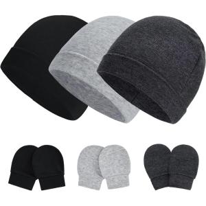 imageZando Baby Hats Newborn Hospital Hat Infant Beanie Cap for Premie Baby Boys Grils Hats and Scratch Mitten Set 03 Months3 Pack 1