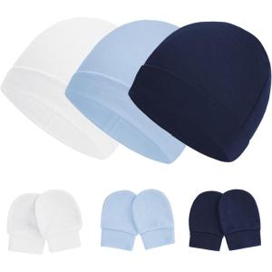 imageZando Baby Hats Newborn Hospital Hat Infant Beanie Cap for Premie Baby Boys Grils Hats and Scratch Mitten Set 03 Months3 Pack 2