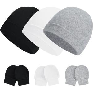 imageZando Baby Hats Newborn Hospital Hat Infant Beanie Cap for Premie Baby Boys Grils Hats and Scratch Mitten Set 03 Months3 Pack 5