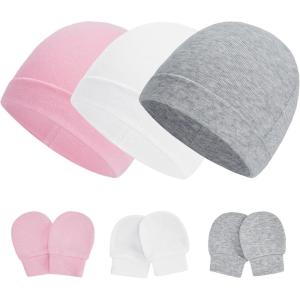 imageZando Baby Hats Newborn Hospital Hat Infant Beanie Cap for Premie Baby Boys Grils Hats and Scratch Mitten Set 03 Months3 Pack 6