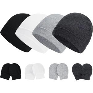 imageZando Baby Hats Newborn Hospital Hat Infant Beanie Cap for Premie Baby Boys Grils Hats and Scratch Mitten Set 03 Months4 Pack 1