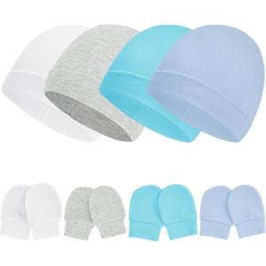 imageZando Baby Hats Newborn Hospital Hat Infant Beanie Cap for Premie Baby Boys Grils Hats and Scratch Mitten Set 03 Months4 Pack 10