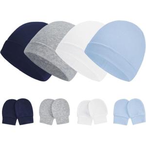 imageZando Baby Hats Newborn Hospital Hat Infant Beanie Cap for Premie Baby Boys Grils Hats and Scratch Mitten Set 03 Months4 Pack 2