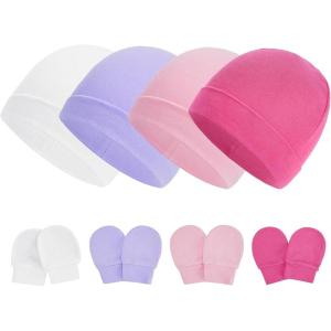 imageZando Baby Hats Newborn Hospital Hat Infant Beanie Cap for Premie Baby Boys Grils Hats and Scratch Mitten Set 03 Months4 Pack 3