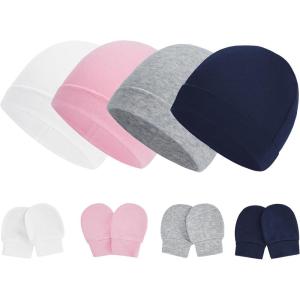 imageZando Baby Hats Newborn Hospital Hat Infant Beanie Cap for Premie Baby Boys Grils Hats and Scratch Mitten Set 03 Months4 Pack 7